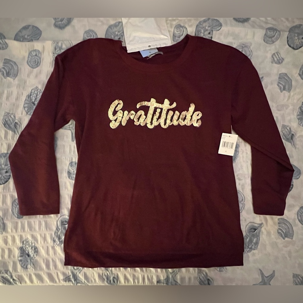 Gratitude Gold Sequined Burgundy Sweatshirt
